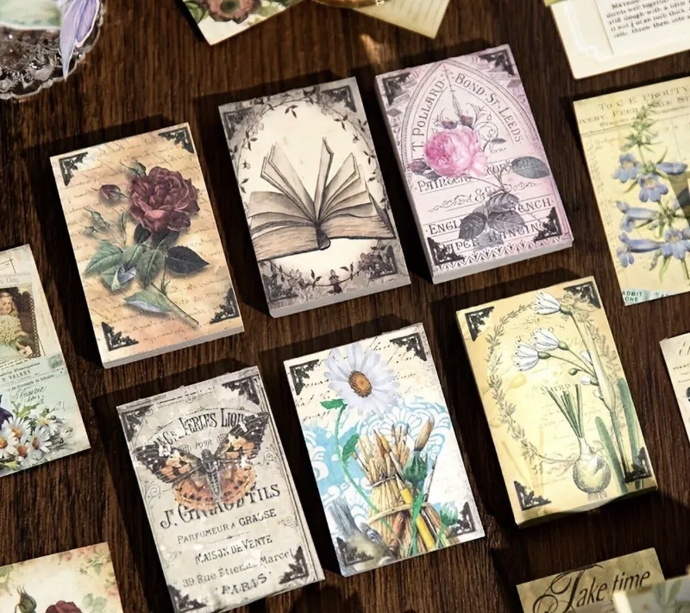 Tiny Book Filled W/ Pull Out Pictures SPRING PASTORAL 60 Pages Note Paper FLORAL