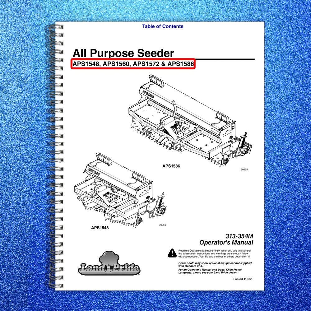 LAND PRIDE APS15 Series All Purpose Seeders Operators Manual – WIRE BOUND