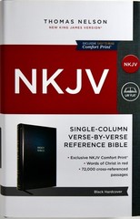 NKJV Single Column Reference Bible, Comfort Print, Black Hardcover, Red Letter