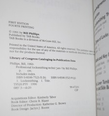 Professional Locksmithing Techniques by Bill Phillips First Ed / 4th Print 1991