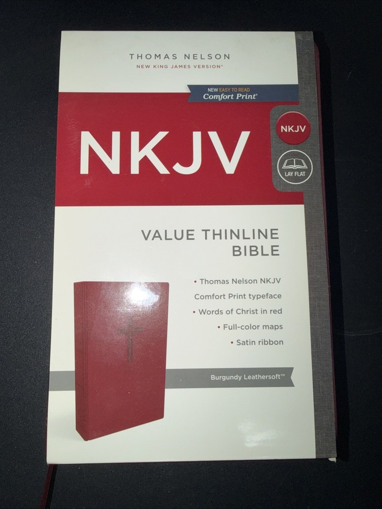 NKJV Value Thinline Bible, Wine Leathersoft, Gray Letter Comfort Print Thinline