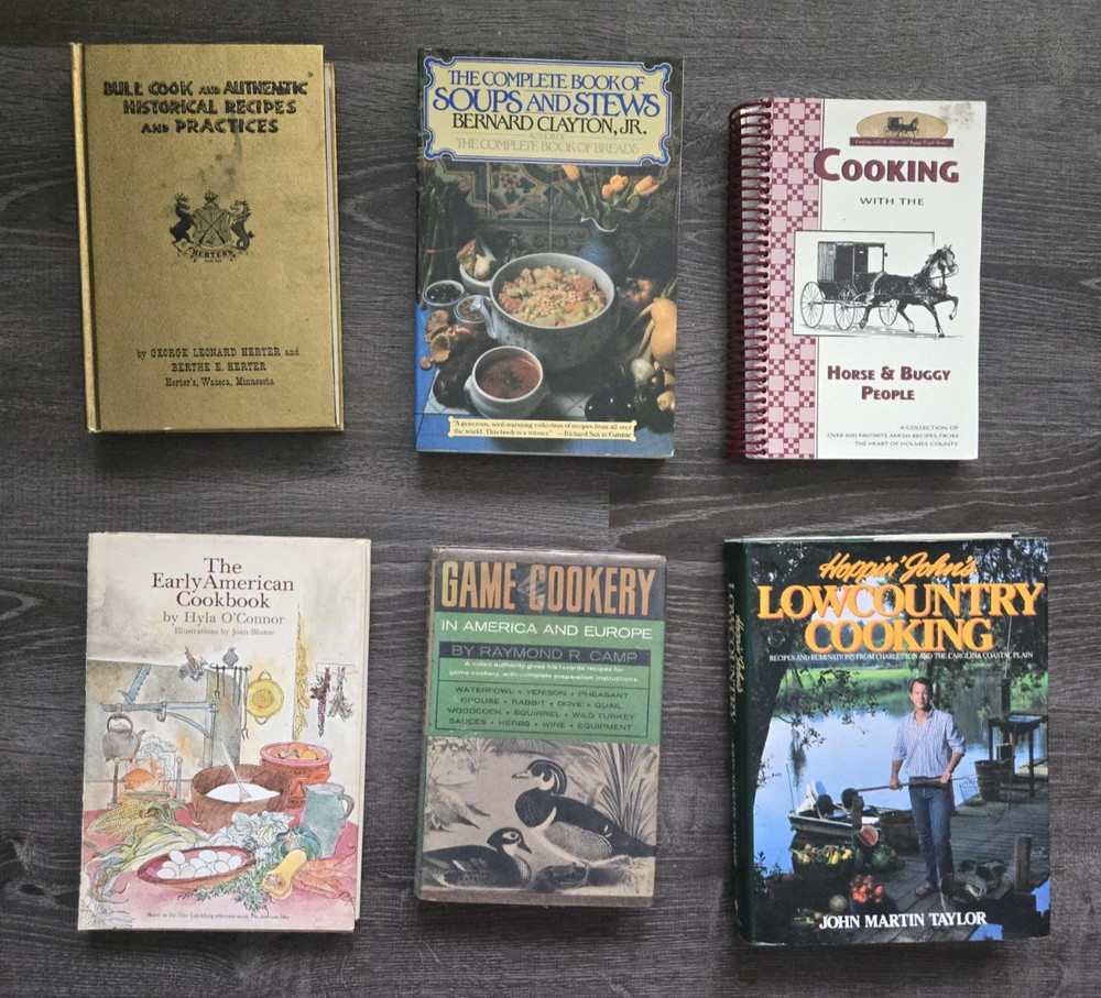 Lot of 6 American Cookbooks: Bull Cook, Early American Cookbook, Game Cookery