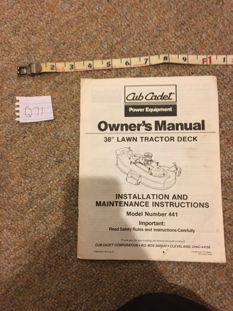 Cub Cadet 38″ Lawn Tractor Deck Installation Instructions – Model 441 15 Pages