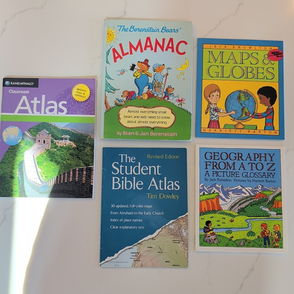 Homeschool Maps Geography Bible History Education 5 Book Lot Berenstain Atlas