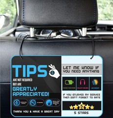 Waterproof Ride-Share Sign Pack – 5 Stars Tips for Drivers – 9×6 Inches, 2 Pack