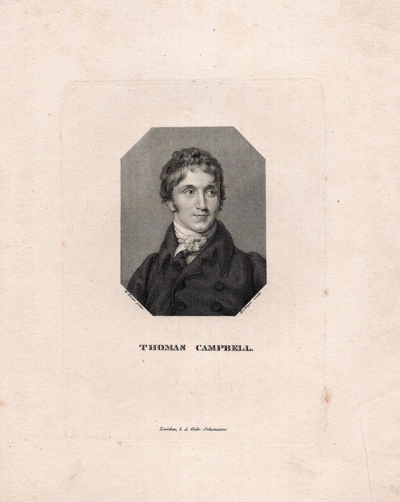c1850 Thomas Campbell * Dichter Schottland * Kupferstich-Porträt