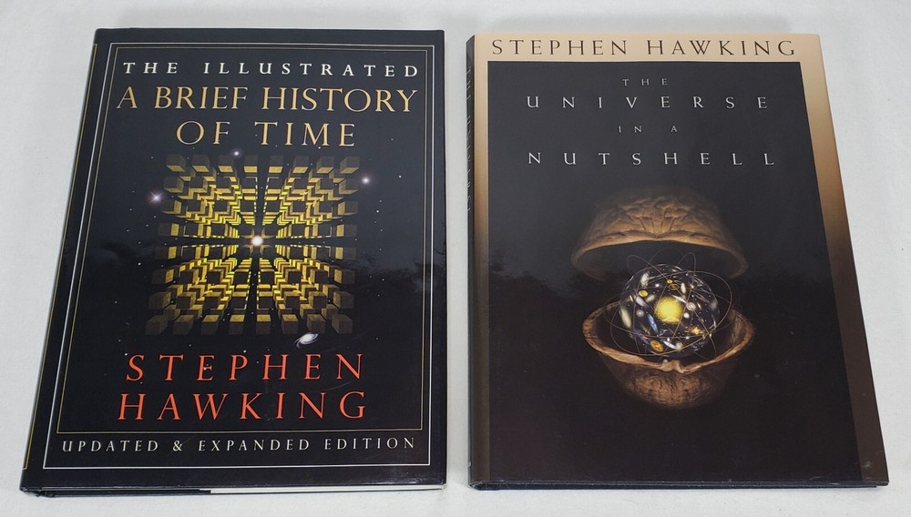 2 Stephen Hawking HC Books, A Brief History Of Time / The Universe In A Nutshell