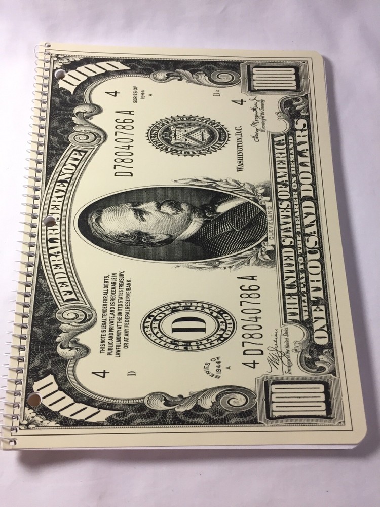 $1000 Spiral Note Book ~ 60 Pages ~Big Bills Theme Book