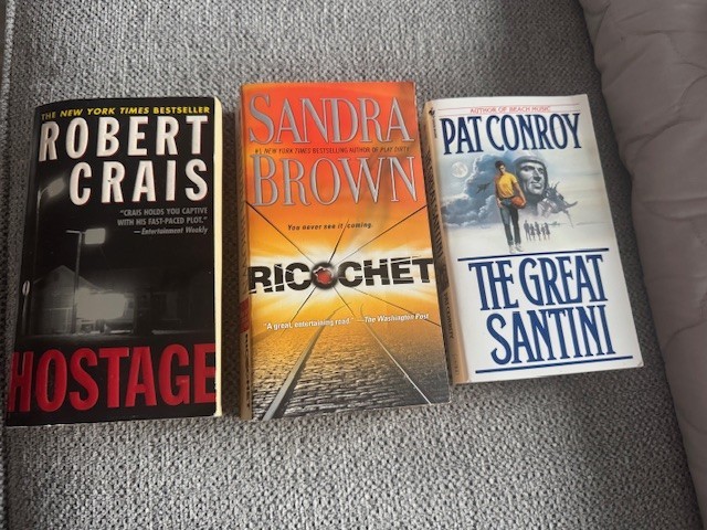 3 paperbacks -Ricochet (Sandra Brown), Hostage (Robert Crais), The Great Santini