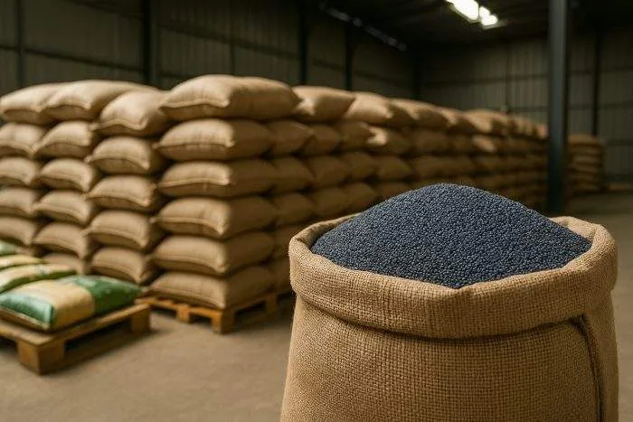 Large sacks filled with poppy seeds stacked inside a customs warehouse at Chattogram Port, symbolizing the massive seizure of prohibited imports.