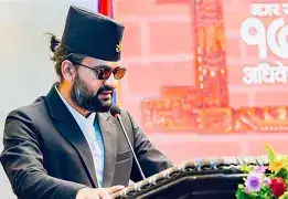A split-screen style image: on the left, Balen Shah performing as a rapper in a black hoodie; on the right, Mayor Balen Shah in a formal Daura Suruwal, overlooking a blueprint of Kathmandu.