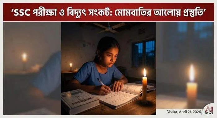 SSC candidates in Bangladesh appearing for exams in a classroom during a daytime power outage.