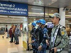 Enhanced security at Dhaka Airport following militant attack warnings, April 2026.
