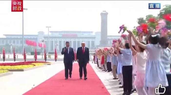 President Donald Trump and President Xi Jinping speaking cordially during their meeting at the Great Hall of the People in Beijing.