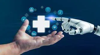 A high-tech medical environment where a doctor and a glowing AI brain interface analyze a complex patient lung scan.
