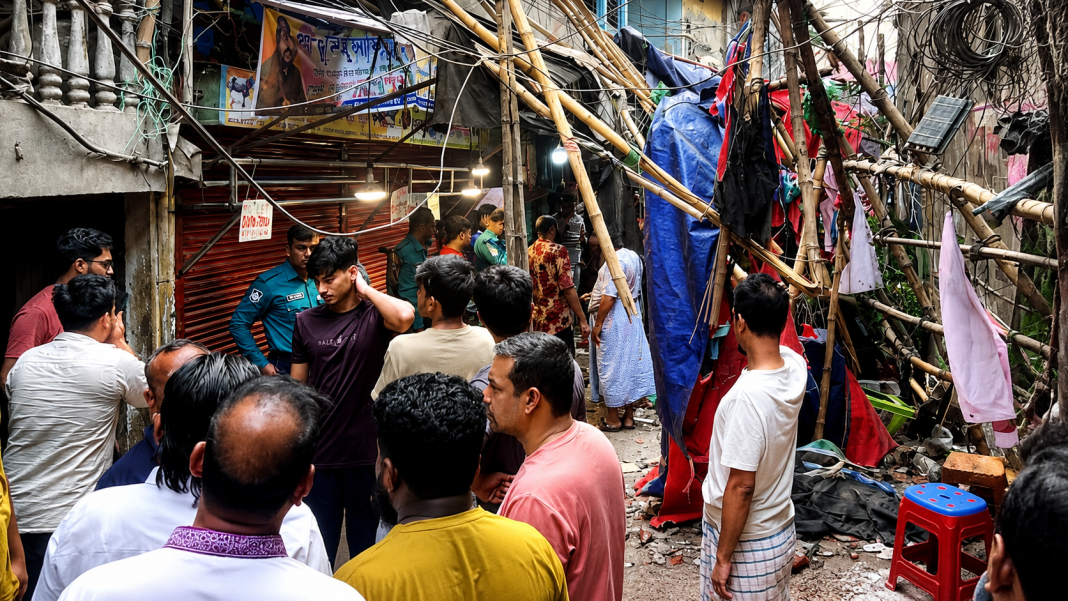 A moderate 5.6 magnitude earthquake centered 28km northeast of Thimphu, Residents gather outdoors in Dhaka after feeling earthquake tremors late at night. Title: Bhutan Earthquake Shakes Bangladesh