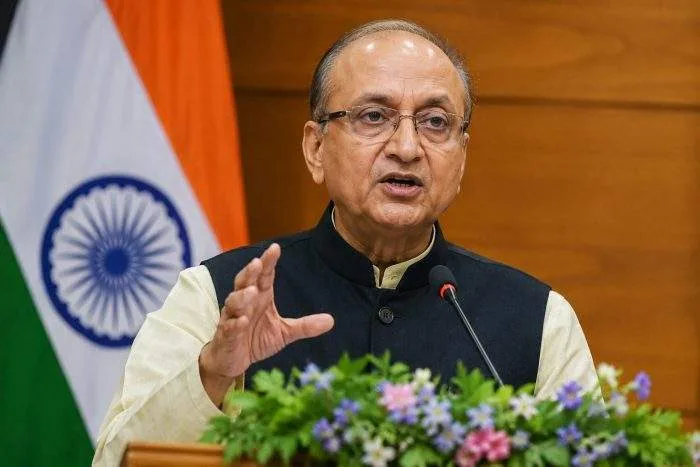 Horizontal close-up photo of Indian High Commissioner-designate Dinesh Trivedi speaking during an event in Kolkata.