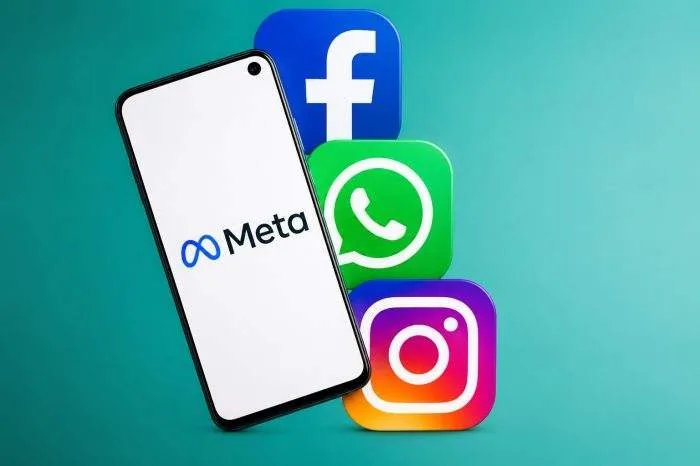 A sleek, smartphone interface displaying the new "Meta One" premium subscription dashboard with individual toggle switches for Facebook Plus, Instagram Plus, and WhatsApp Plus.