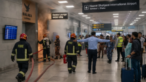 Smoke in Balaka Lounge at Hazrat Shahjalal International Airport after kitchen cable fire