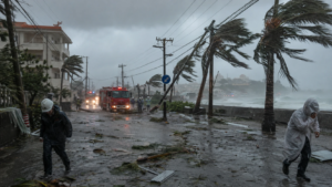 Typhoon Dolphin causing strong winds and heavy rainfall in Okinawa Japan
