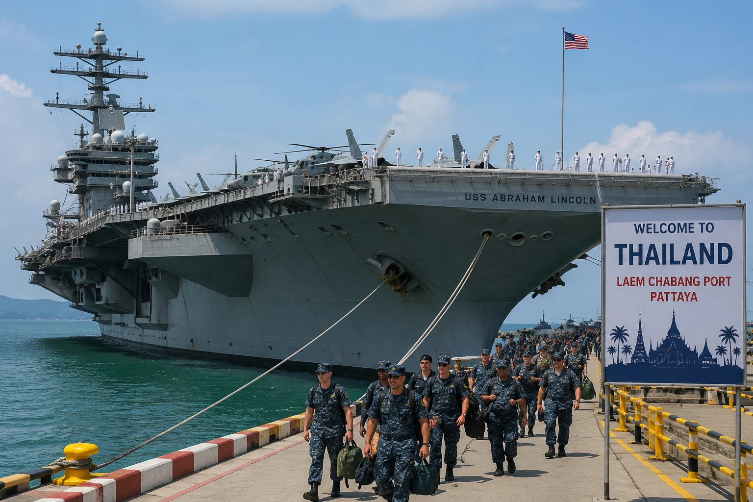 US Aircraft Carrier USS Abraham Lincoln Docks Near Pattaya After Record 250 Days at Sea