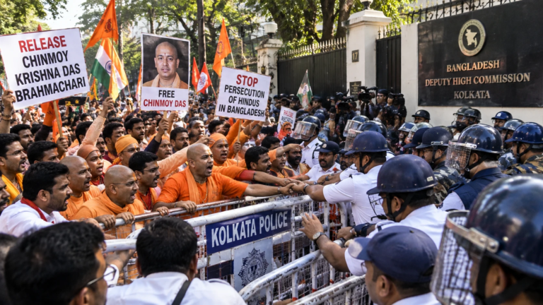 Protesters Rally Outside Bangladesh Deputy High Commission in Kolkata